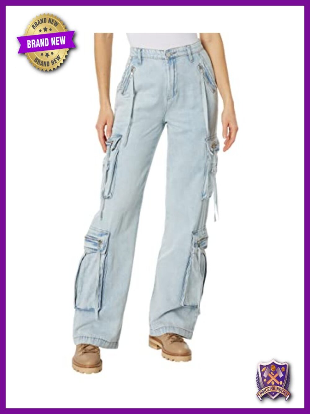 Oversized Cargo Pocket Rib Cage Tencel Denim Pants High Rise Straight Leg